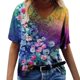 thumbnail image 1 of Gibobby Camiseta de manga corta con cuello en V Camiseta suelta informal con cuello en V para mujer, blusa manga corta con estampado(Morado,CH), 1 of 5