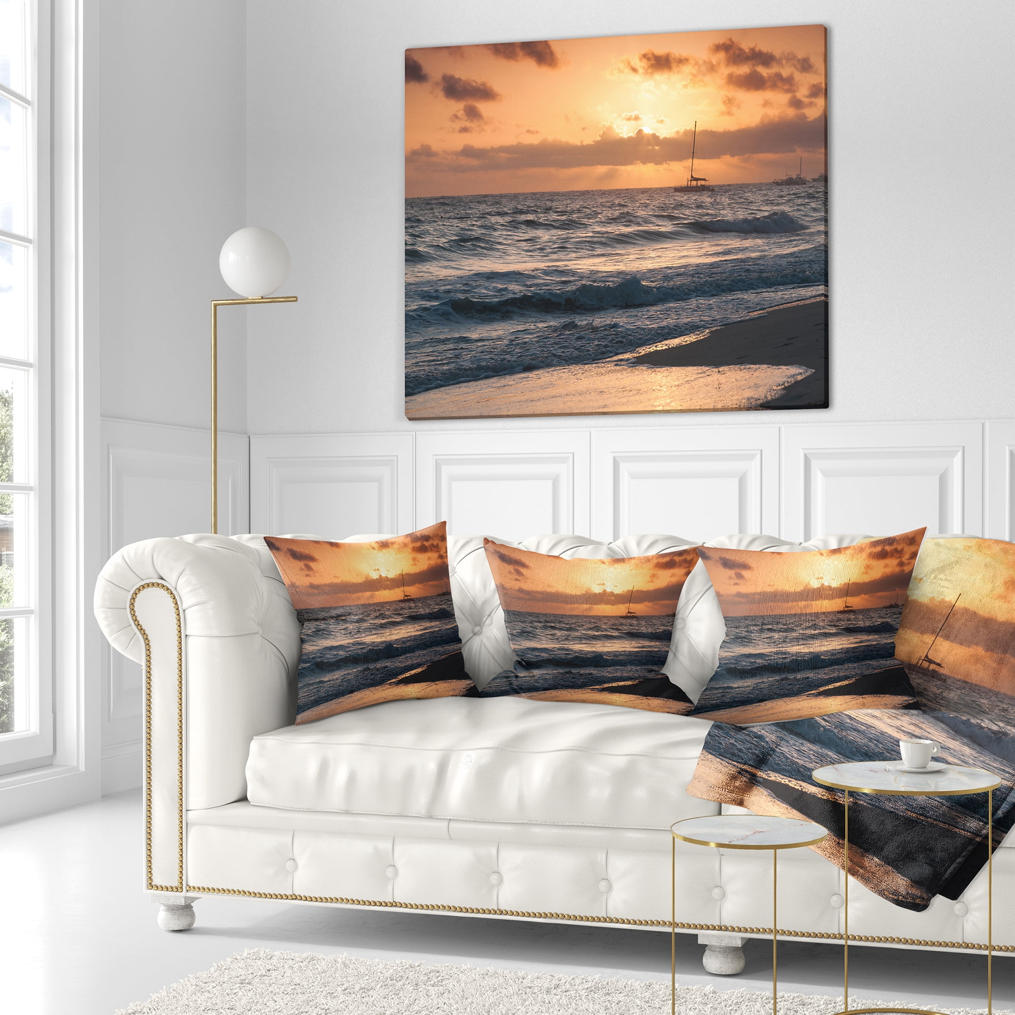 Designart Colorful Sunrise over Atlantic Ocean - Beach Photo Throw Pillow - 18x18