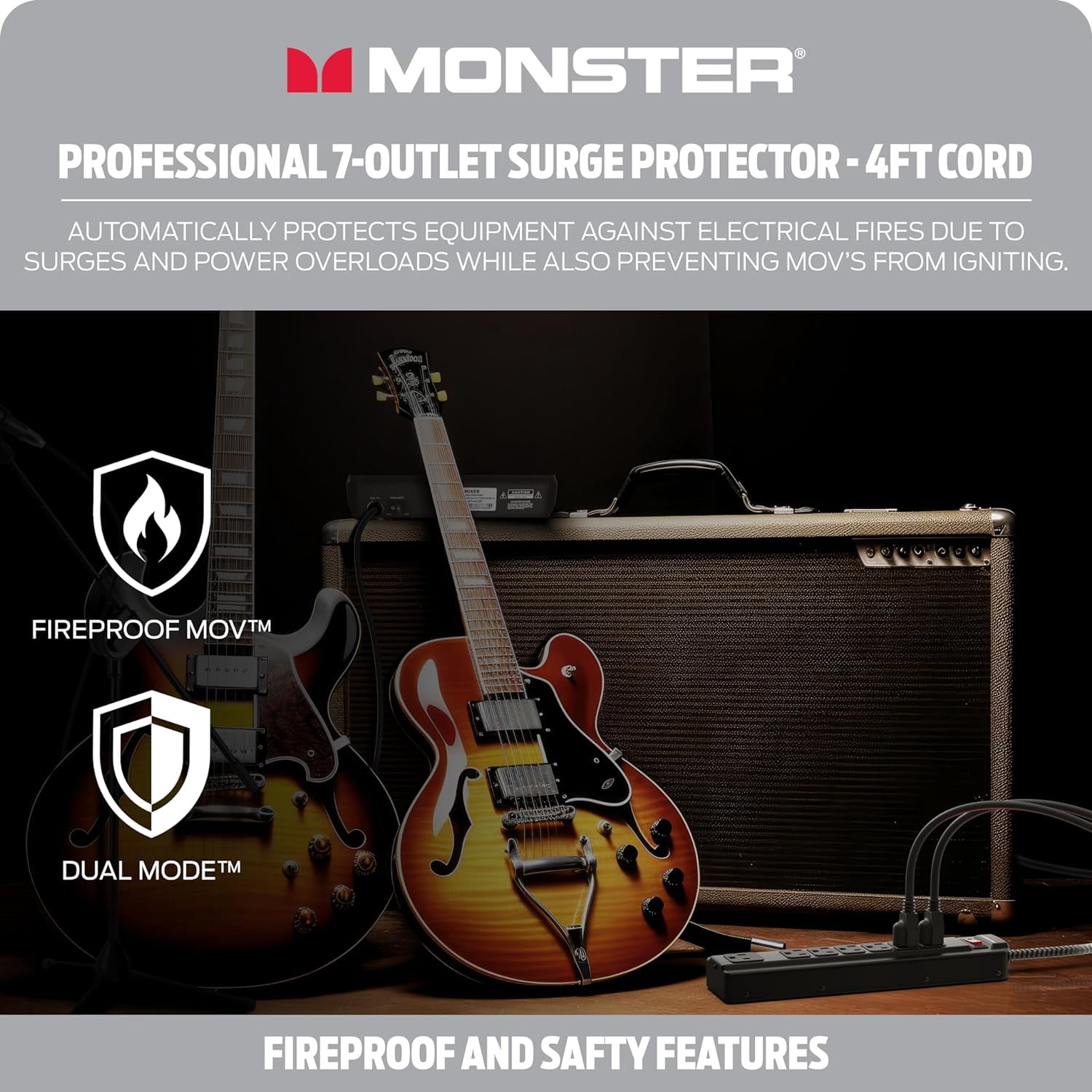 Monster Pro MI Surge Protector – 7 Outlet, 1350 Joule, Fireproof MOV Technology