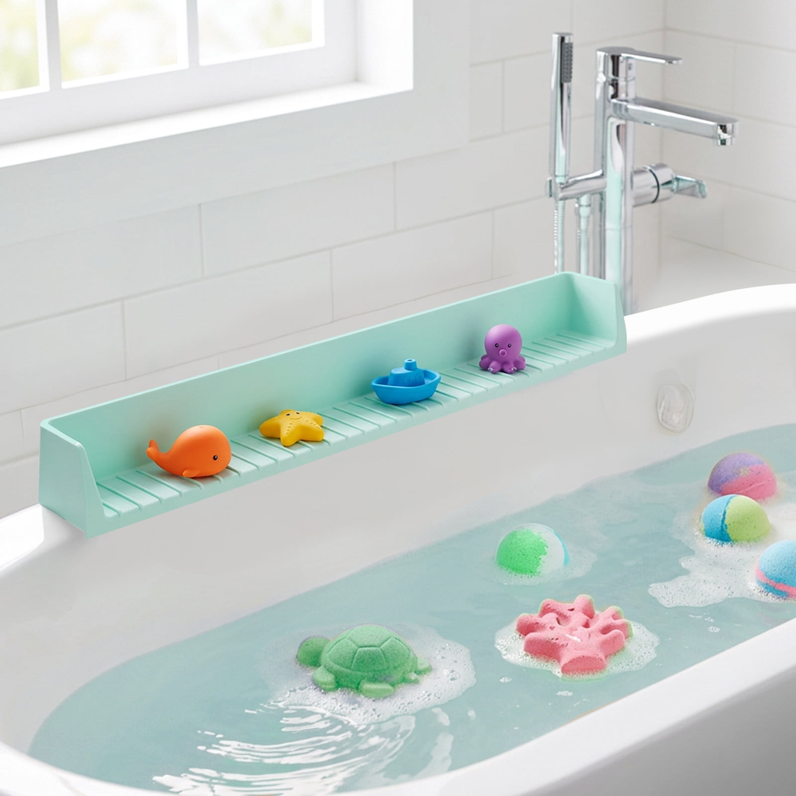 Splash Guard for Bathtub Kids Silicone Bathtub Splash Guard with Suction Cups Bath Tub Play Shelf for Kids and Toy Holder Avoid Water Spill in Bathroom Fun Bath Time for Toddler Baby