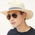 thumbnail image 6 of Men Unisex Summer Beach Straw Sun Hat Ethnic Vintage Extra Large Wide Brim Jazz Bucket Cap Hollow Out Twill Knitted Ribbon Beachwear 4 Colors, 6 of 12