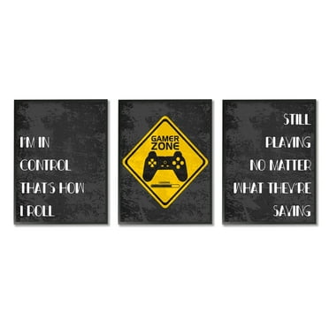 Gamer Zone Road Sign Modern Video Game Phrases 16 in x 20 in Framed Painting Art Prints, by Stupell Home Décor (Set of 3)