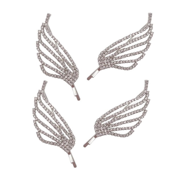 Miangastore Rhinestone Hair Clips Angel Wing Hair Clips Silver Zinc Alloy 4Pcs 2.2x1.0x0.2in