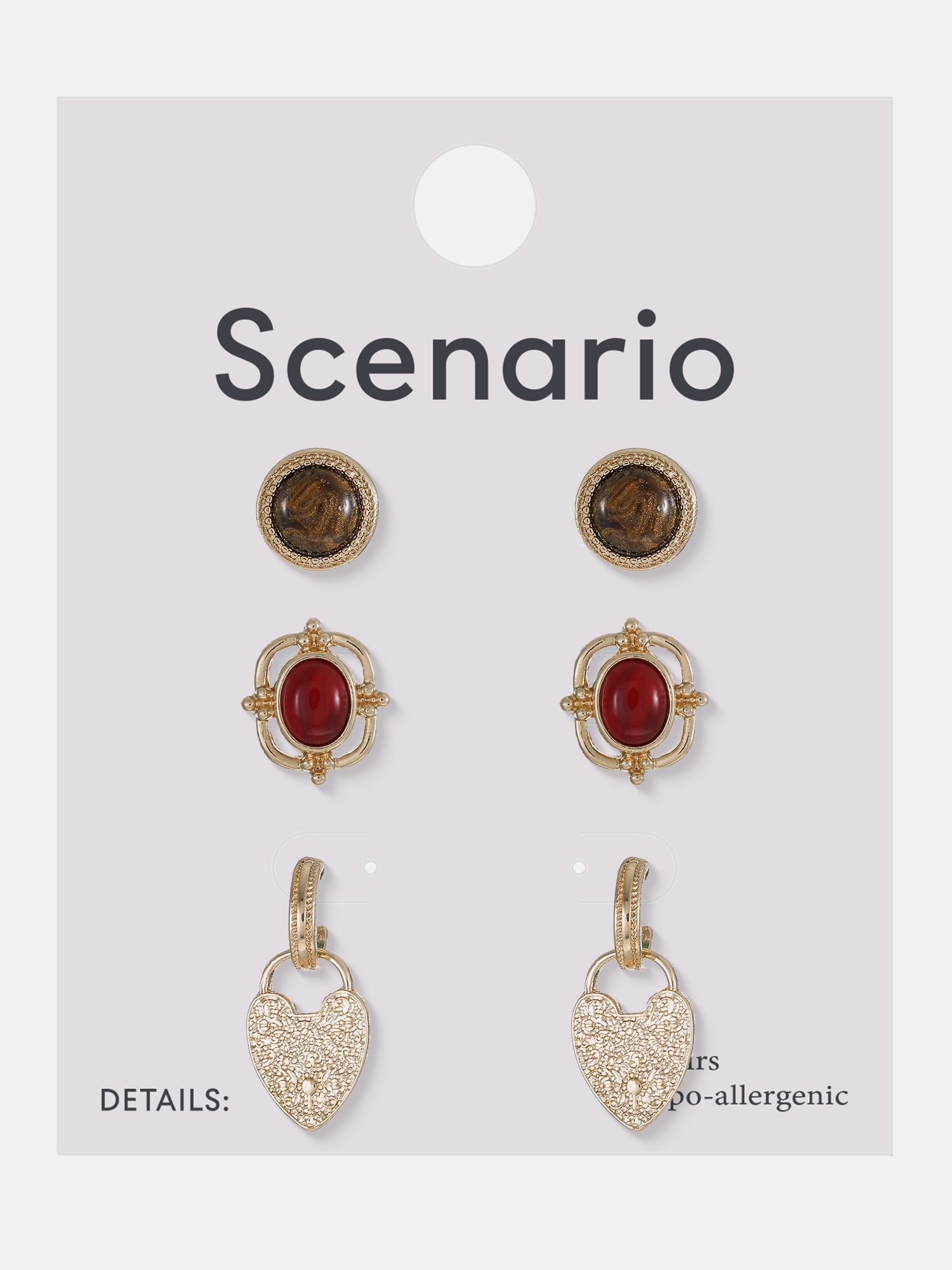 Scenario Ornate Stud and Hoop Earrings, Gold-Tone, 3-Pair Set