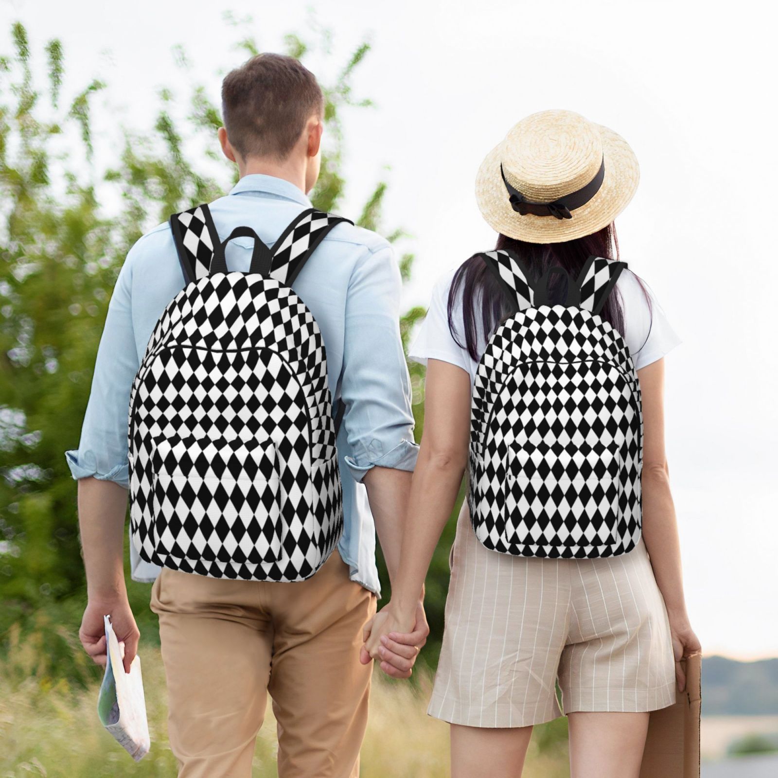 Xecao Black And White Diamonds for Canvas College Laptop Backpack, Durable Rucksack Travel Notebook Bag School Backpack Book Bag for Men Women