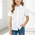 thumbnail image 2 of KPOPLK Girls Shirt Short Sleeve Button Up Top Kids School Uniform Cotton Collared Dress Blouse Size 9-10 Years,White, 2 of 5