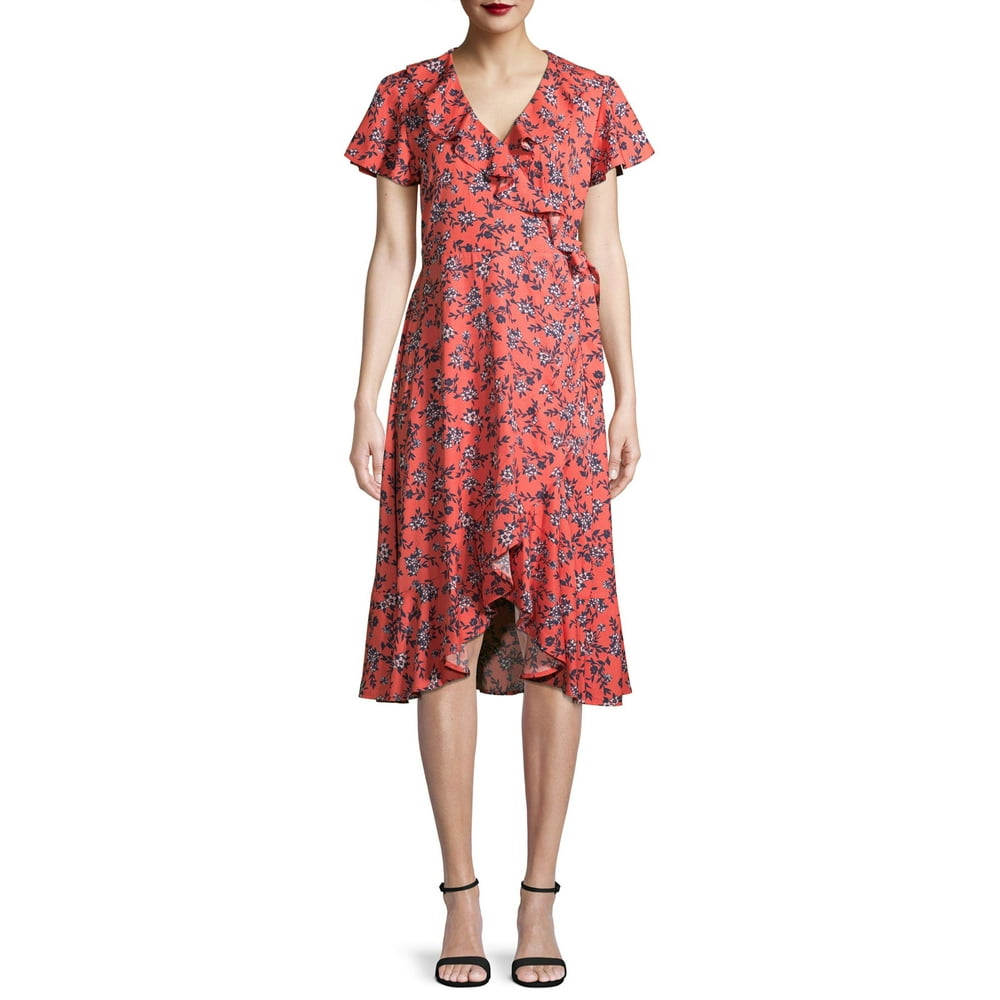 Time and Tru Women's Ruffle Midi Dress - Walmart.com - Walmart.com