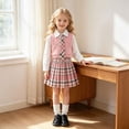 thumbnail image 2 of WXFAZCVU Girls School Outfits Dress Shirt Knitted Sleeveless Jacket Skirts with Bow Tie Set Size 8 Years, 2 of 4