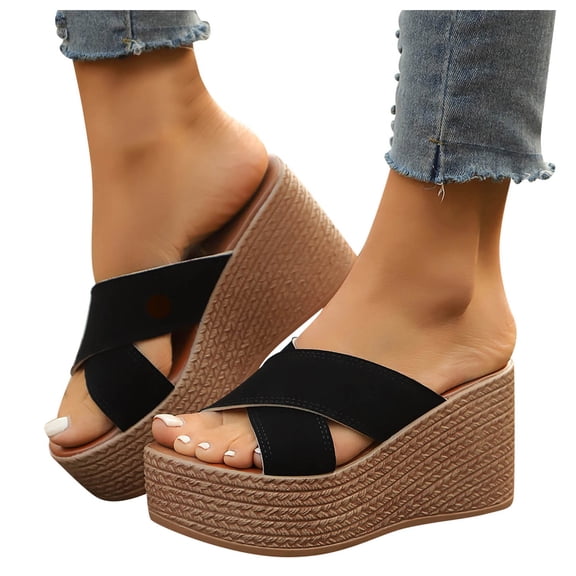 Women's Chunky Wedge Slides Sandals 2025 Fashion Casual Cross Band Platform Dress Slip on for Ladies