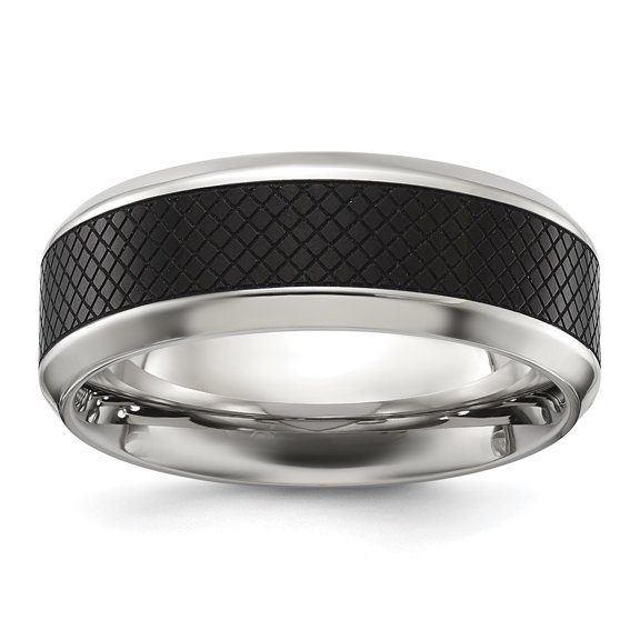 Auriga Fine Jewelry Stainless Steel Polished with Textured Black IP-plated Center 8mm Men's Band Size 10