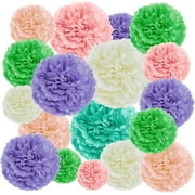 EpiqueOne 20-Piece Party Decoration Kit Tissue Paper Pom Poms for Bridal Showers, Birthdays & Other Occasions Easy to Assemble Colors: Pastels (Pink, Peach, Turquoise, Cream, Green, Purple)