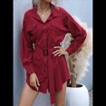 thumbnail image 4 of Vestido Camisero Midi de Larga para Mujer, Informal, Liso, con Botones, Bajo Curvo y Cinturón. Vino Tinto S, 4 of 10