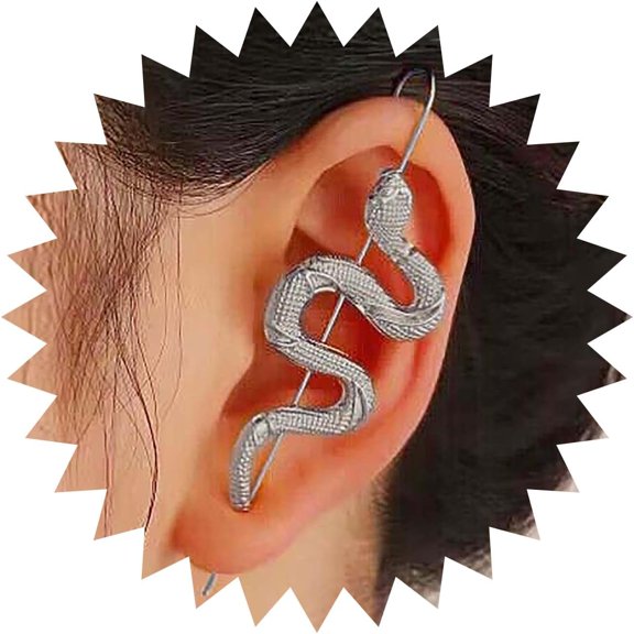 Punk Snake Crawler Hook Earring Gold Serpent Edgy Ear Pin Earring Textured Serpent Earrings Viper Snake Ear Cuff Hook Earring Jewelry for Women