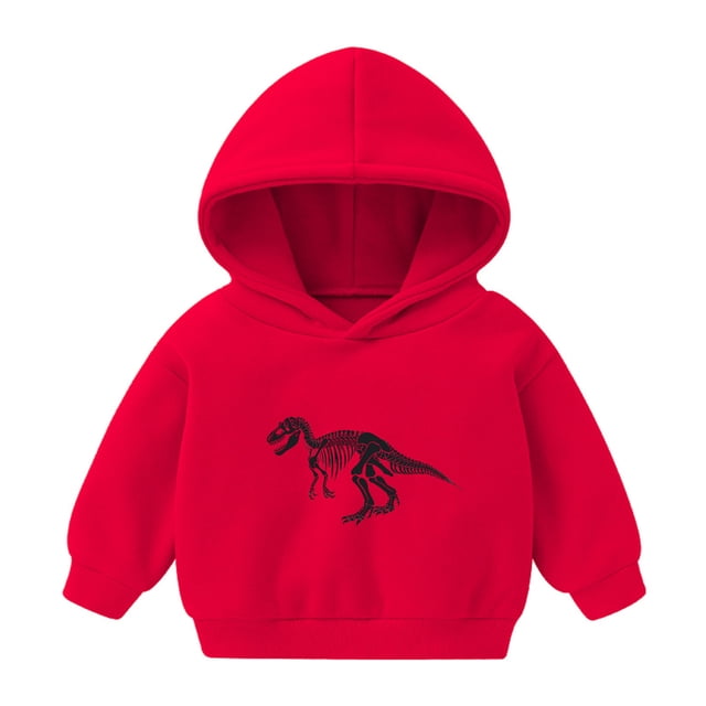 2025 Sweat à Capuche Mignon Imprimé Dinosaure pour Filles 1-8 Ans Pull à Manches Longues Rouge