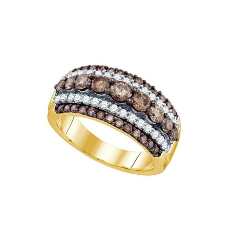 Round Diamond Fancy Ring (10k Yellow Gold Cognac-brown Colored Round Diamond Womens Fancy Cocktail Luxury Ring (1.55 cttw.) size-)