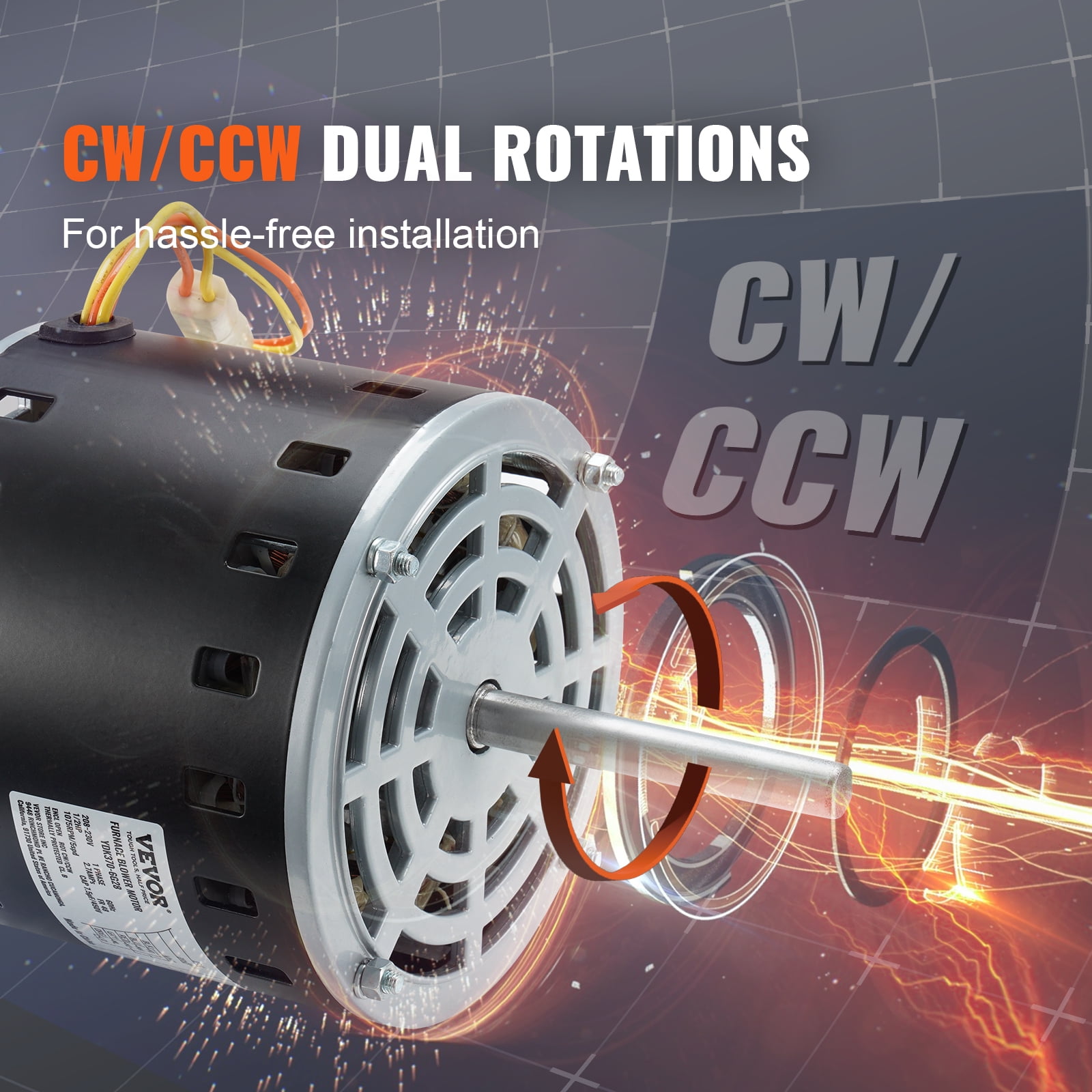 BENTISM 1/2HP Furnace Blower Motor 208-230V 2.7A 1075RPM 5 Speeds CW/CCW Rotation TEST