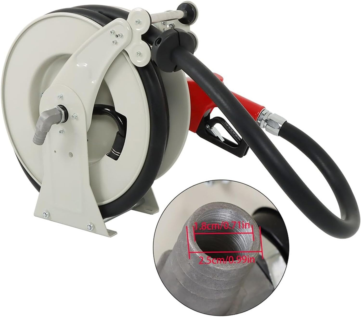 munirater 1 Inch x 33 Ft Diesel Fuel Hose Reel with Fuel Nozzle Heavy Duty Steel Retractable Hose Reel
