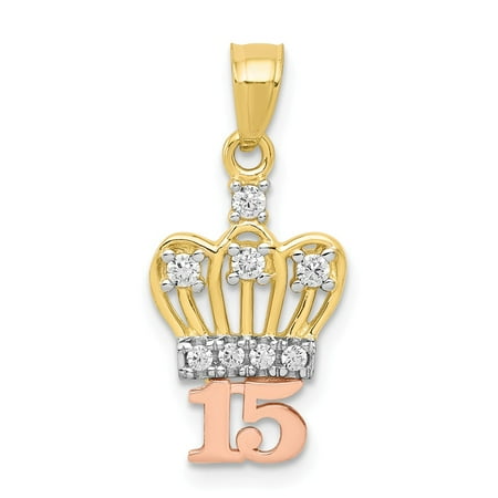 10k Yellow Gold & Rhodium-plated CZ 15 Crown Pendant