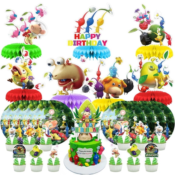 Pikmin Party Supplies Decor Plates Fans Decorations Honeycomb Centerpieces Cake Toppers