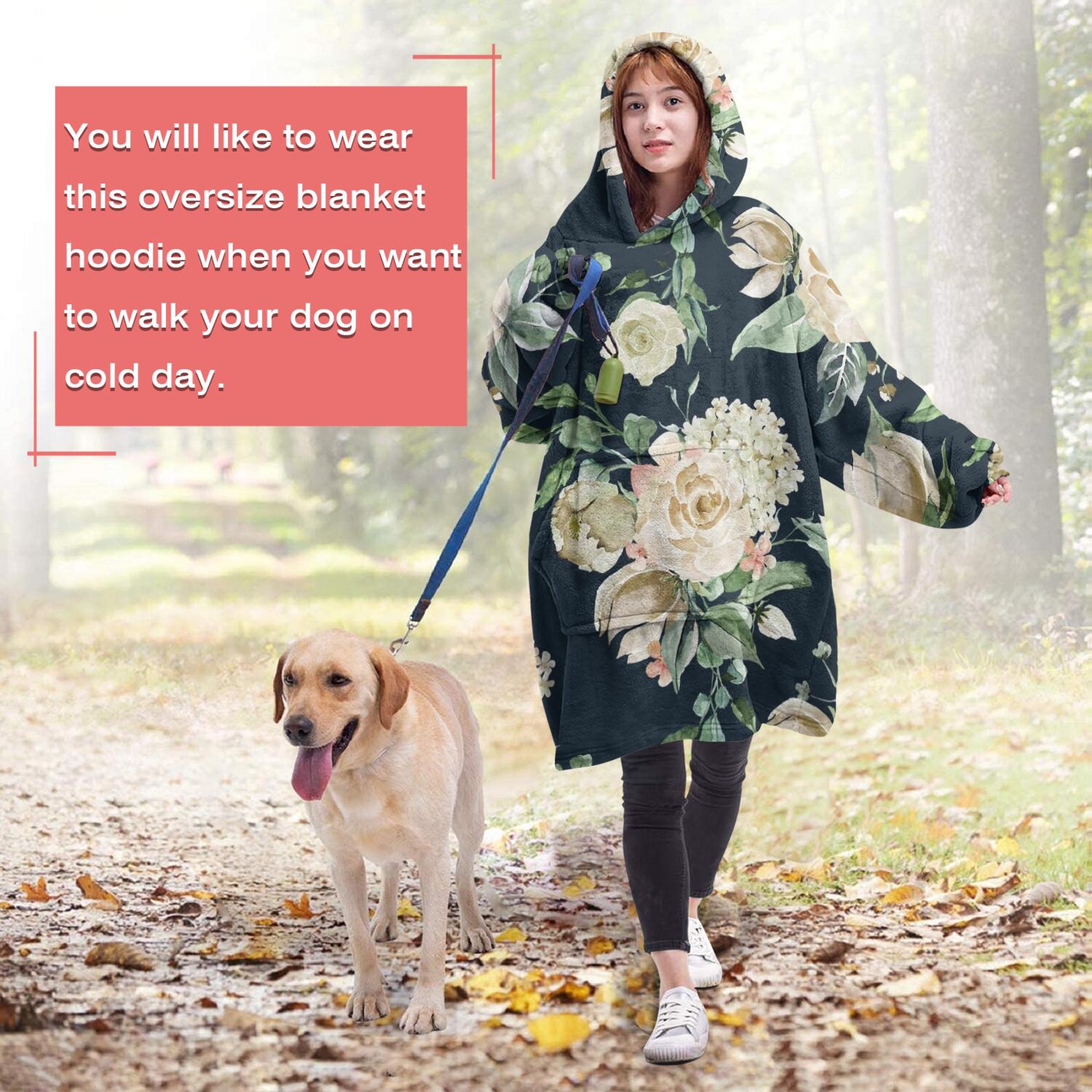 Wearable Oversized Blanket,Pioneer Flower Floral Print Pattern Wearable Blanket Hoodie for Adults,Cozy Hooded Blankets with Super Pockets,Super Warm Fuzzy Pullover for Women & Men