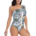 thumbnail image 3 of Haiem Flowers and Butterflies Women's One Piece Swimsuits Tummy Control One Shoulder Bathing Suits Ruffle Swimwear-Small, 3 of 8
