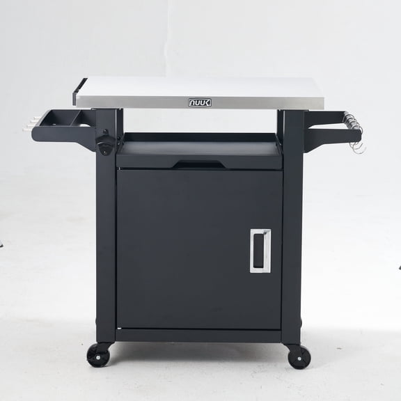NUUK 30IN Outdoor Rolling Grill Station, Barbecue Table with Storage Cabinet for Outside Cooking, Black