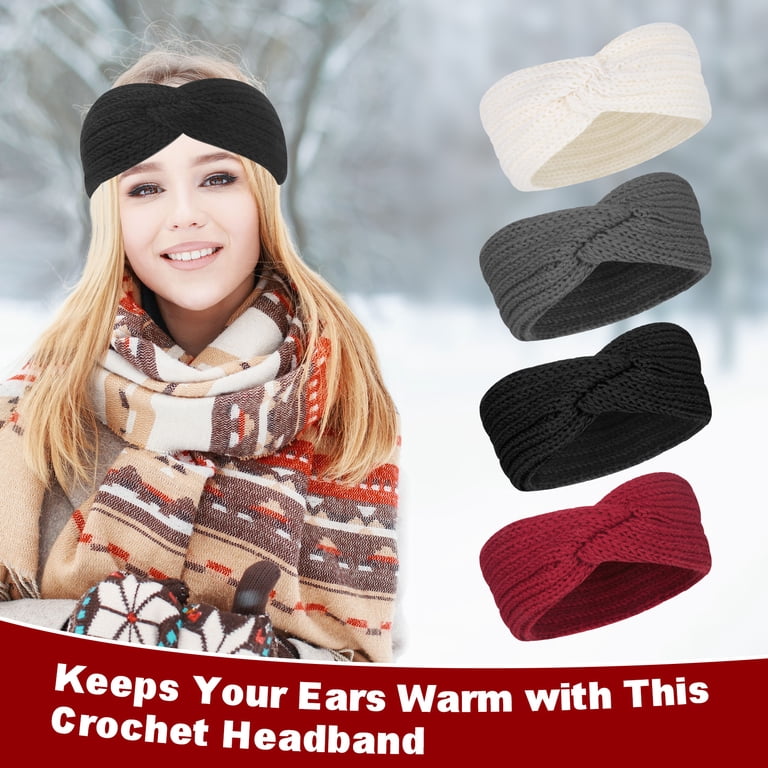 Springcorner 4 Pcs Elastic Knit Headbands for Women, Ear  display picture 2