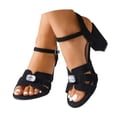 thumbnail image 3 of Xijirk Sandals Women Adjustable Ankle Strap Soft Suede Solid Block Heel Open Toe Sandals Daily and Beach Wear,8, 3 of 7