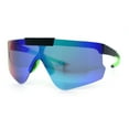 thumbnail image 5 of Polarized Mens Flip Up Rimless Oversized Shield Plastic Sport Sunglasses Black Green - Teal Mirror, 5 of 7