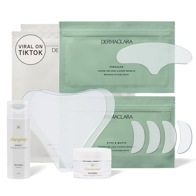 Dermaclara Kit completo para el cuidado de las estrías – Parche corporal de silicona para cicatrices y limpiador facial espumoso hidratante de colágeno Claraprep – Prevención de estrías imprescindible