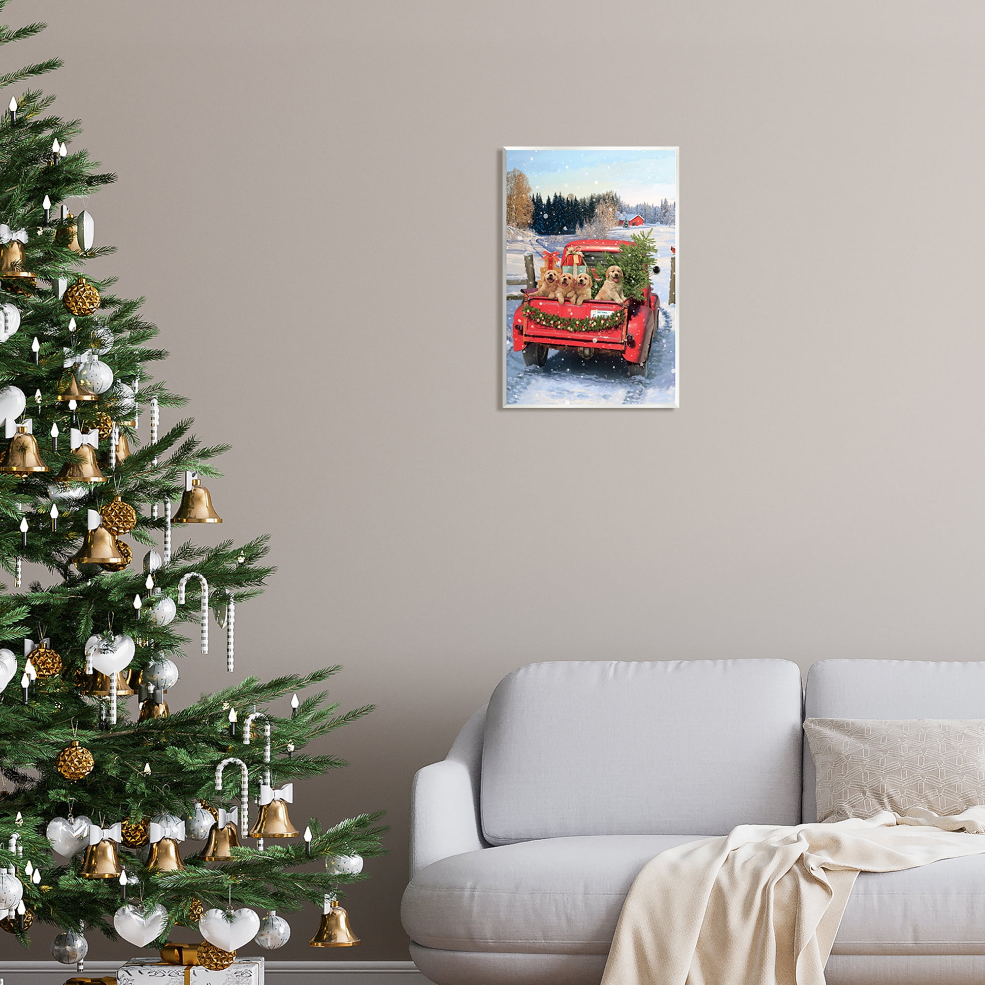 Stupell Industries Puppies in Holiday Truck Holiday Painting Unframed Art Print Wall Art, 13 x 19