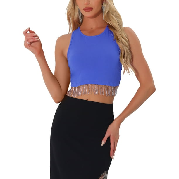 INSPIRAR CHIC Top sin mangas de verano para camiseta casual de mujer L Azul Real
