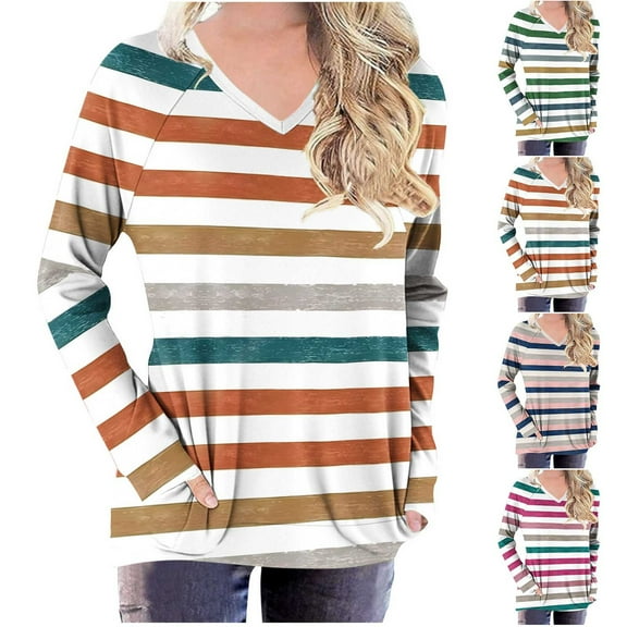 Ashirexll Long Sleeve Shirts for Winter Tops for Fashion Printed V-Neck Casual Loose Fitting Comfortable T-Shirt Top