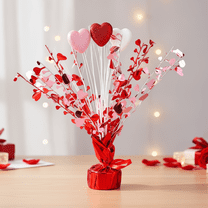 Valentine's Day Table Decoration Foam Heart Gleam Party Spray Foil Centerpieces for Home Office Events Metallic Foil Heart Potted Plant Ornament,Red