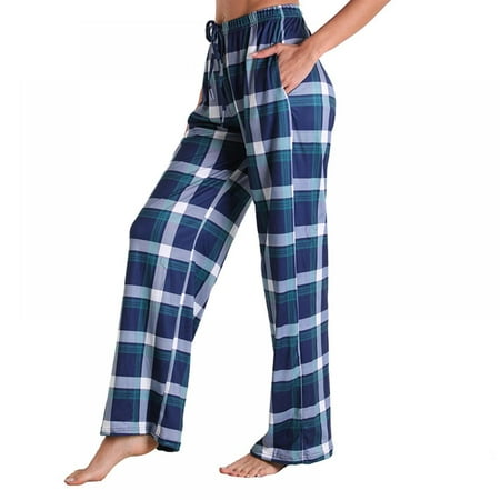 

BRAND PROMOTION! Womens Plaid Sleep Pants Workout Joggers Pants Drawstring Elastic Waist Pajamas Pants Check Pyjama Bottoms Wide Leg