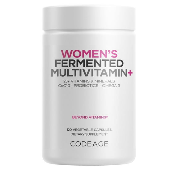 Codeage Women's Fermented Multivitamin, 25  Daily Vitamins, Vegan & Organic Whole Foods, Probiotics, 120 ct
