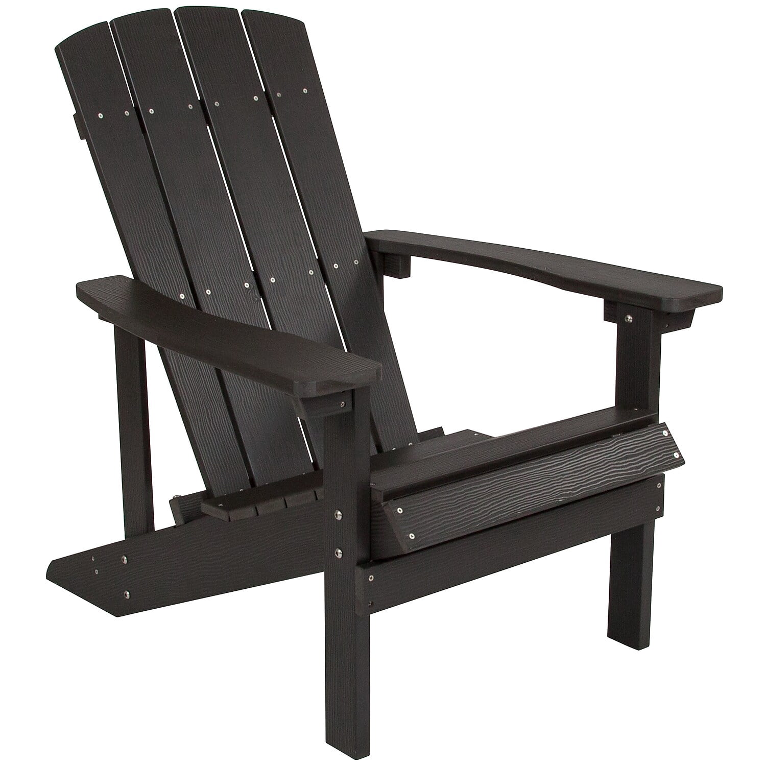 Flash Furniture 2 Pack Charlestown All-Weather Poly Resin Wood Adirondack Chairs with Side Table in Black