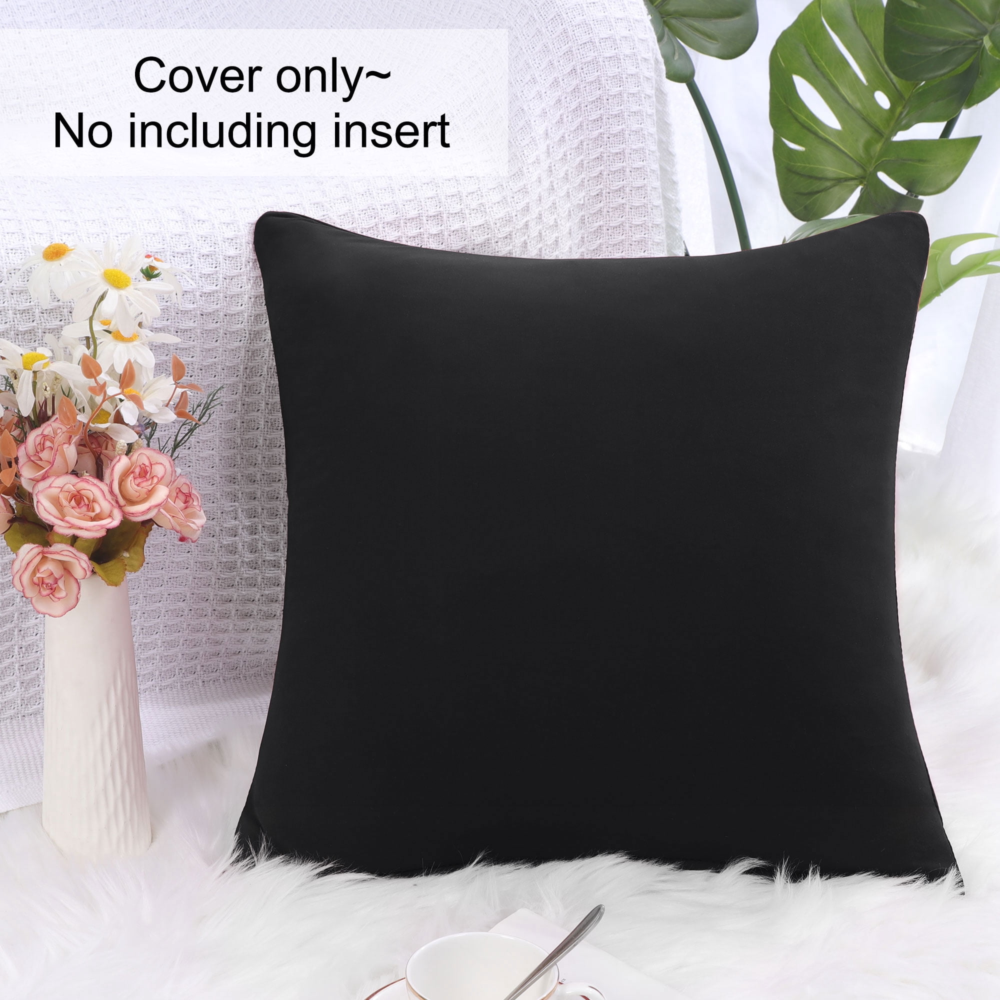 Unique Bargains Solid Decorative Throw Pillow Cover 18" x 18" Black