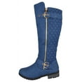 thumbnail image 2 of Forever Women Small Block Heel Knee High Boots Side Zipper Buckled Quilted Knitted Stitching MANGO-21 Blue Denim 7.5, 2 of 4