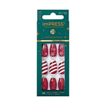imPRESS Holiday Press-On Nails, Truth or Dear, Red, Medium Length, Coffin Shape, 30 Ct.