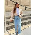 thumbnail image 3 of Womens Cropped Jacket Long Sleeve Belted Trench Coat Solid Color_Special Gift, 3 of 5