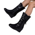 thumbnail image 4 of WAVSUF Women's Wide Calf Boots Anti Slip Arch Support Pointed Toe Fall Faux Leather Wedge Boots Black 9, 4 of 6