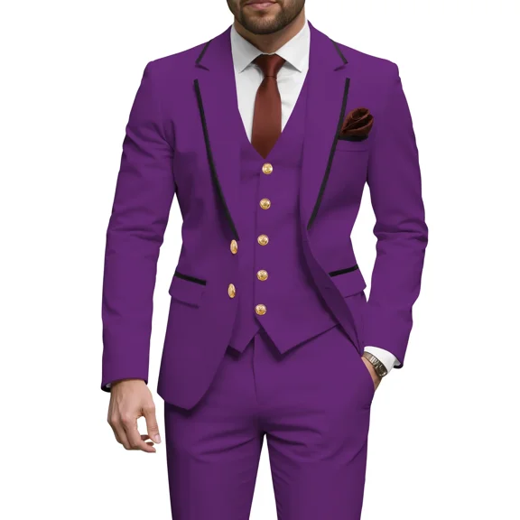 Big and Tall Men's Classic Regular Fit 3 Piece Purple Tuxedo for Men Formal Business Wedding Party Outfit, Sizes 6XL
