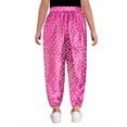 thumbnail image 2 of Aislor Girls Metallic Floral Printed Satin Harem Pant Elastic Waist Kids Patiala Dhoti Salwar Pants Hot Pink 8, 2 of 7