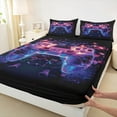 thumbnail image 3 of Manfei Dreamy Plum Gamepad Queen Sheet Sets, Neon Square Geometric Flat Sheet, Teen Boy Kid Child Queen Fitted Sheet, Luxury Bedroom Decor, 4 Pieces, 3 of 7