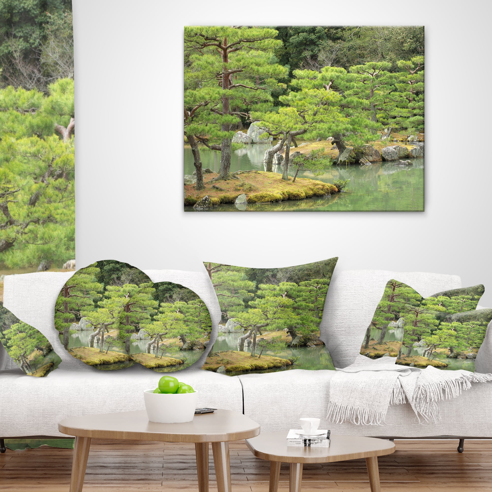 Designart Japanese Garden in Early Autumn - Landscape Photography Throw Pillow - 16x16