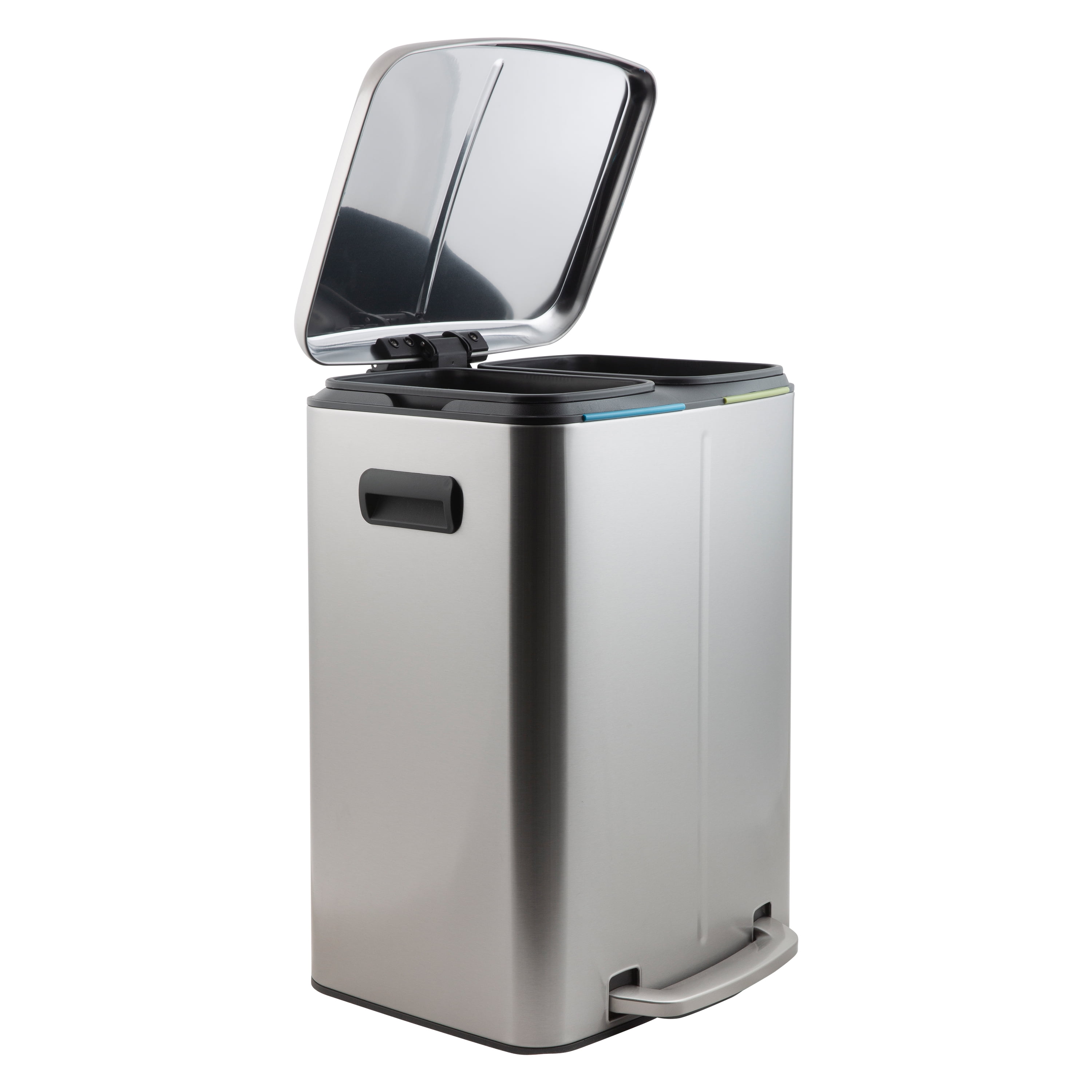 Organize It All 40 L Dual Compartment Recycling Bin, 17.5" x 16.2" x 23.6", Stainless Steel