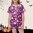 thumbnail image 2 of Gelikeya Teen Pajama Sets Size 12-13 Halloween Pajamas Short Sleeves Collared T Shirts Shorts 2pc Outfits Halloween Nighie Gifts Preppy Pjs 2-13Y (Purple, 12-13 Years), 2 of 5