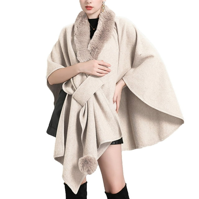 Cape Châle Tricotée Couleur Unie, Élégant Faux Col pour Femmes