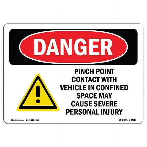 SignMission OS-DS-D-35-L-2452 OSHA Danger Sign - Pinch Point Contact with Vehicle